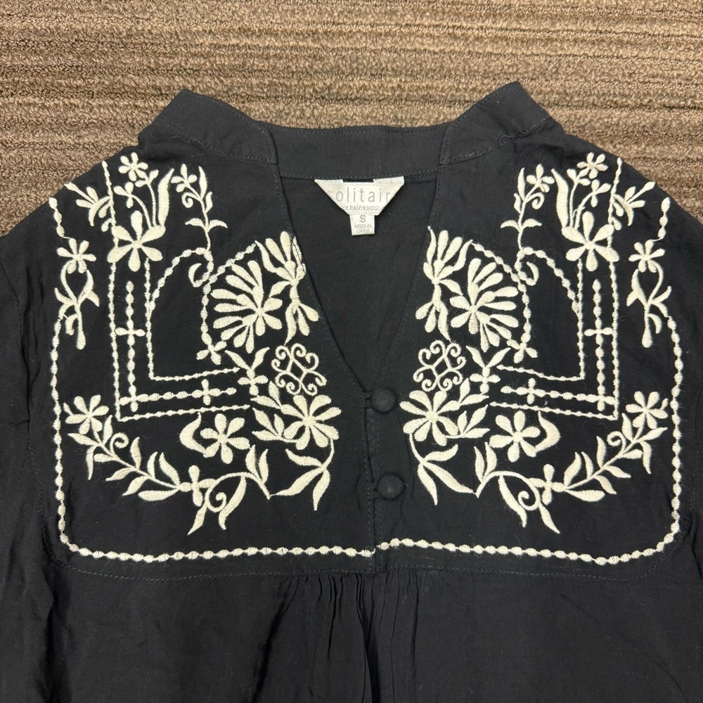 Solitaire Black Blouse with White Embroidery Buttons - Picture 2 of 8